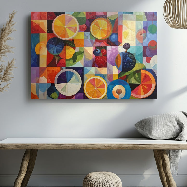 Geometric Fruit Harmony Canvas – Mid-Century Abstract with Citrus Motifs - Gifitto