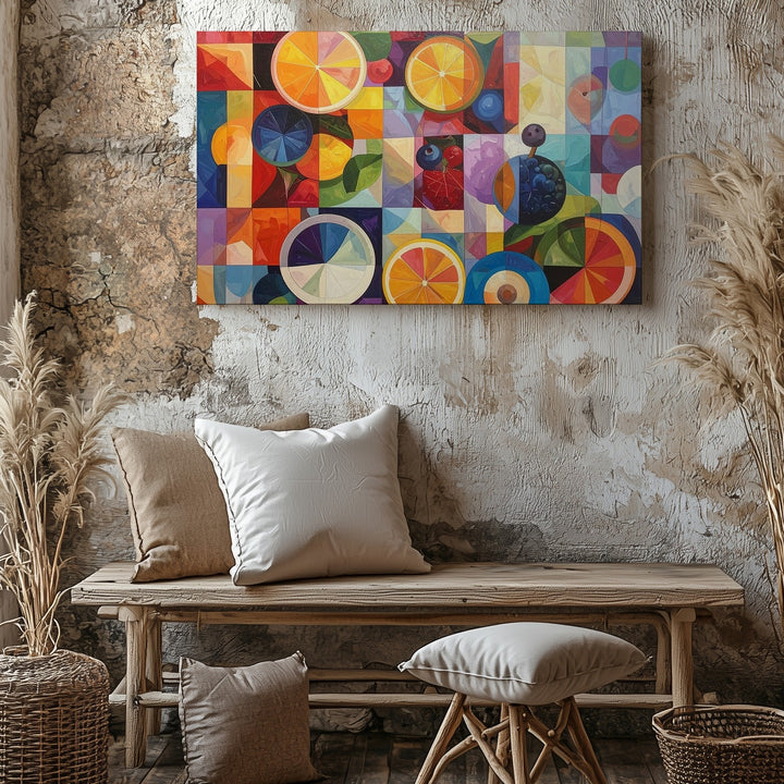 Geometric Fruit Harmony Canvas – Mid-Century Abstract with Citrus Motifs - Gifitto