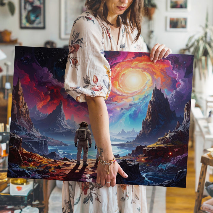 Cosmic Exploration Canvas – Two Explorers and Vibrant Nebula Landscape - Gifitto