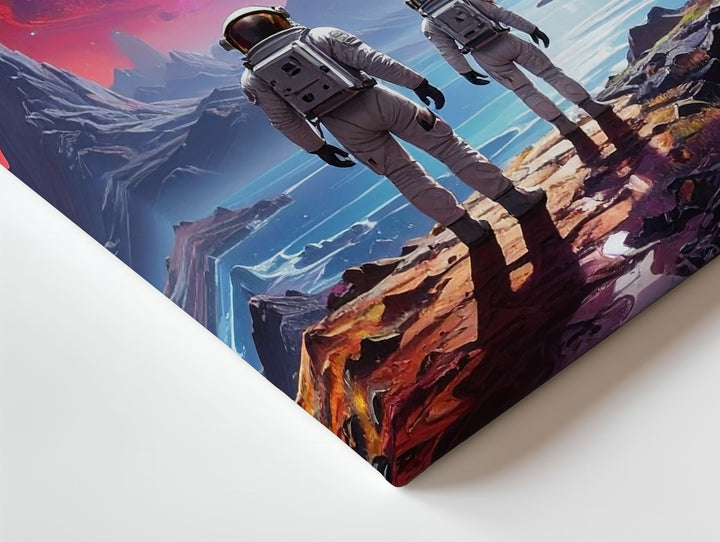 Cosmic Exploration Canvas – Two Explorers and Vibrant Nebula Landscape - Gifitto