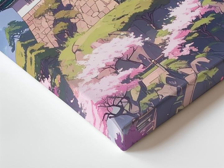 Sakura Castle Canvas – Stylized Japanese Spring Scene with Cherry Blossoms - Gifitto