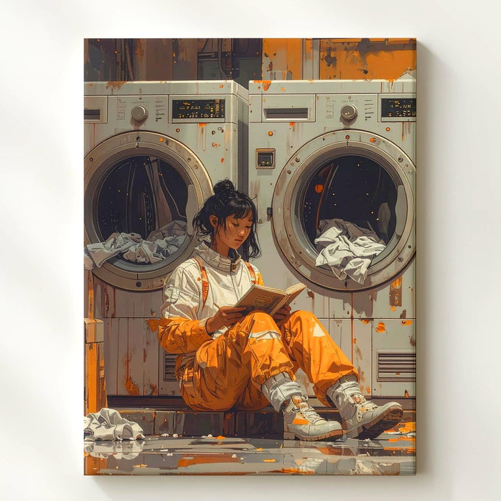 Astronaut Doing Laundry Canvas – Futuristic Space Station with Everyday Routine - Gifitto