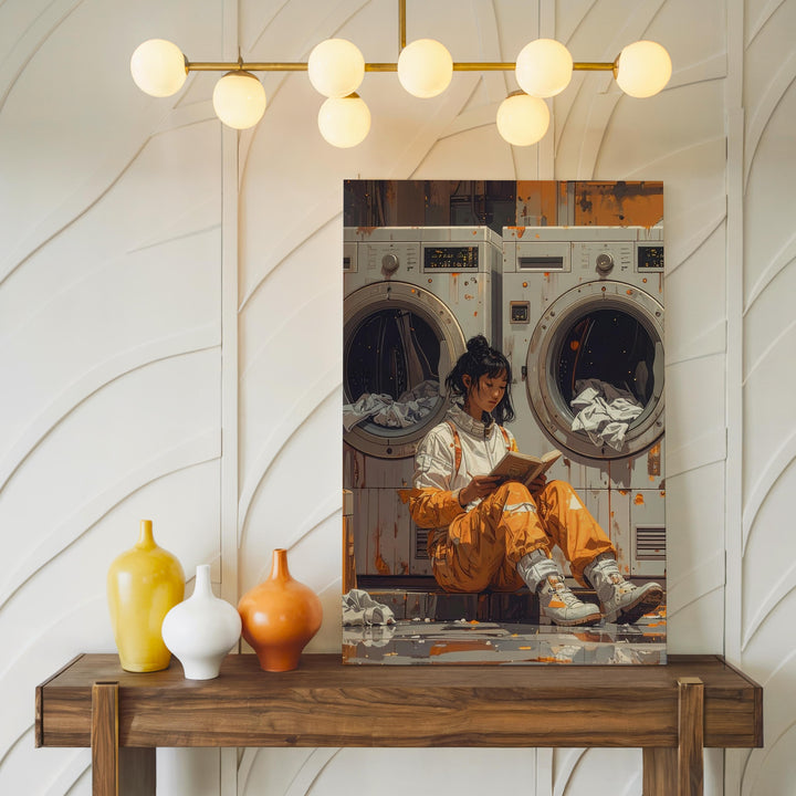 Astronaut Doing Laundry Canvas – Futuristic Space Station with Everyday Routine - Gifitto