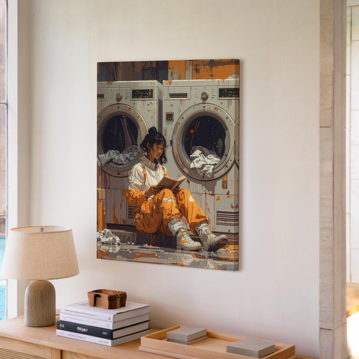Astronaut Doing Laundry Canvas – Futuristic Space Station with Everyday Routine - Gifitto