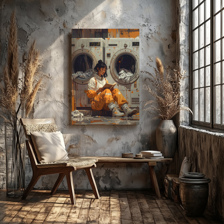 Astronaut Doing Laundry Canvas – Futuristic Space Station with Everyday Routine - Gifitto