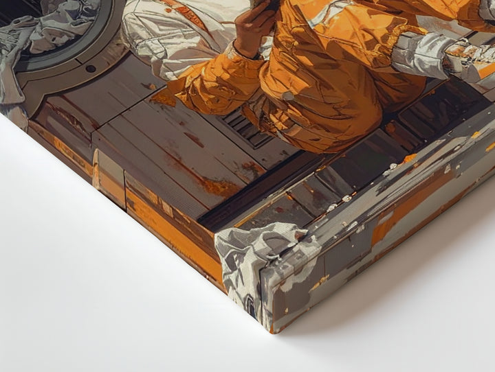 Astronaut Doing Laundry Canvas – Futuristic Space Station with Everyday Routine - Gifitto
