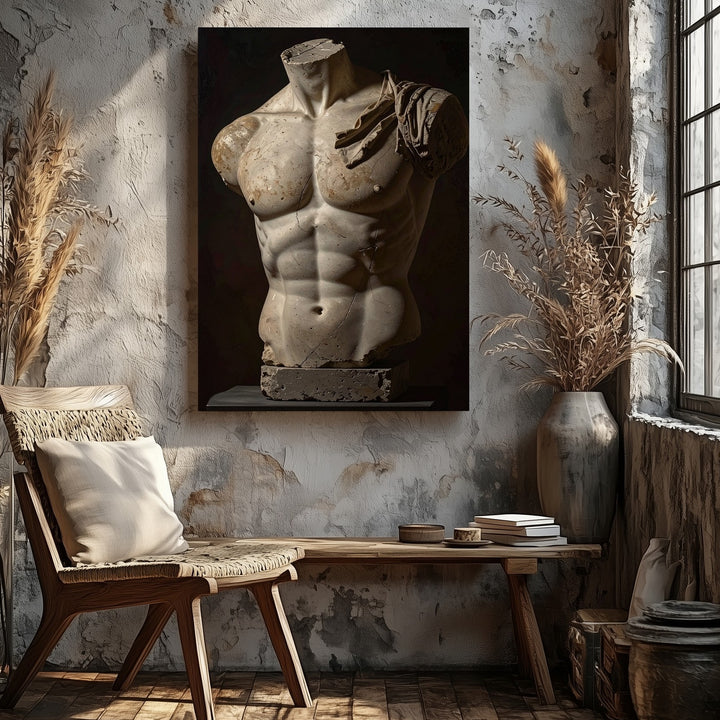 Fragmented Torso Canvas – Classical Male Sculpture in Marble - Gifitto