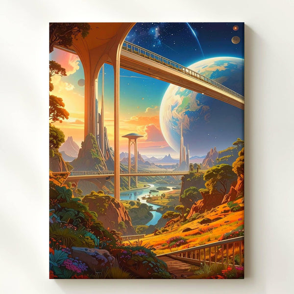 Futuristic Bridge to Utopia Canvas – Connecting Cities on an Alien Planet - Gifitto