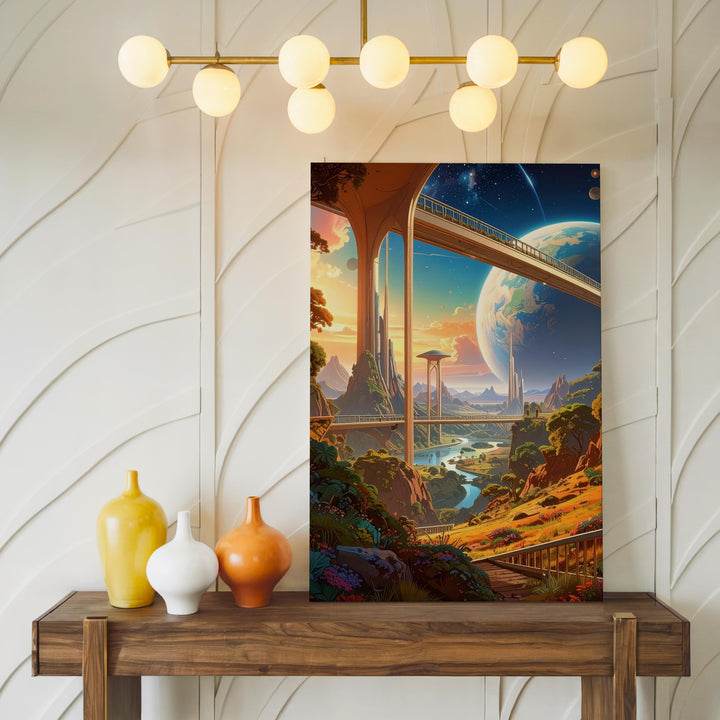 Futuristic Bridge to Utopia Canvas – Connecting Cities on an Alien Planet - Gifitto