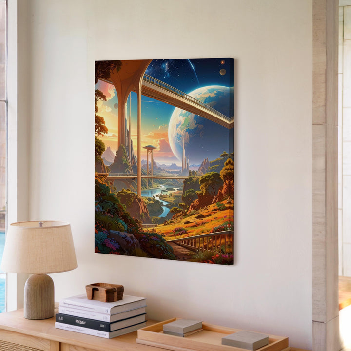 Futuristic Bridge to Utopia Canvas – Connecting Cities on an Alien Planet - Gifitto