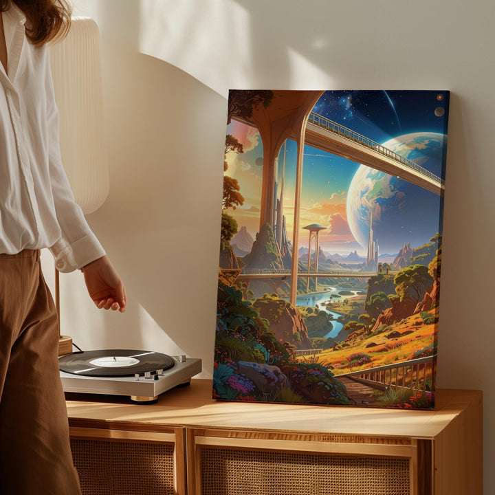Futuristic Bridge to Utopia Canvas – Connecting Cities on an Alien Planet - Gifitto
