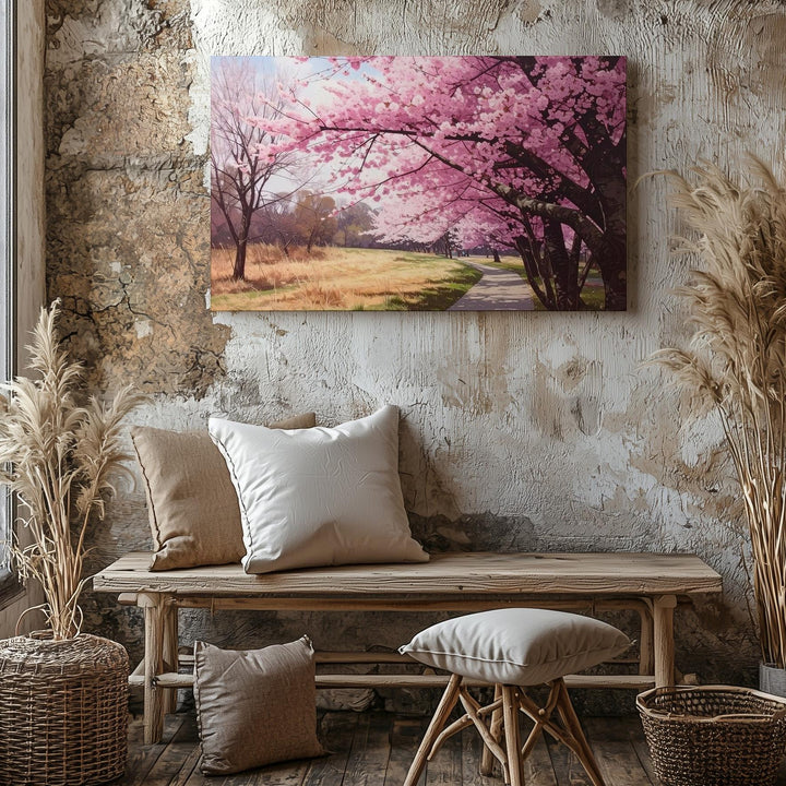 Cherry Blossom Path Canvas – Tranquil Spring Park Scene Wall Art - Gifitto