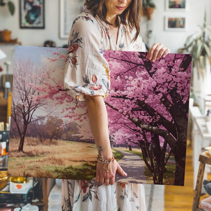 Cherry Blossom Path Canvas – Tranquil Spring Park Scene Wall Art - Gifitto