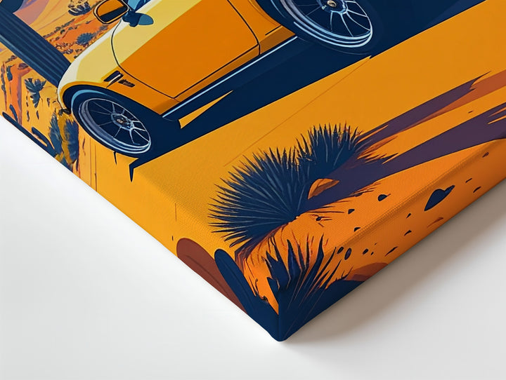Yellow Mercedes-AMG GT Desert Adventure Canvas – Retro Car and Landscape Art - Gifitto