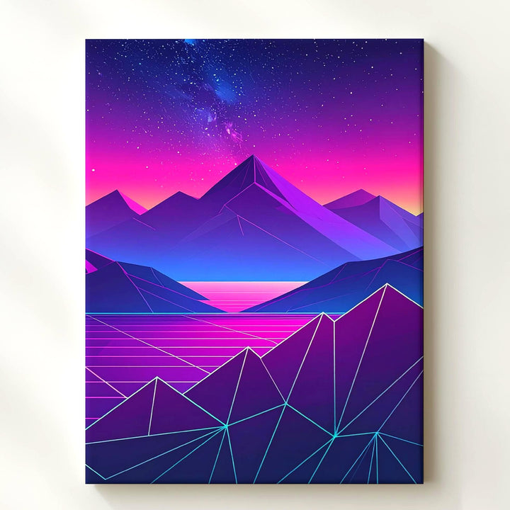 Neon Mountain Range Canvas – Retro-Futuristic Low-Poly Landscape Art - Gifitto