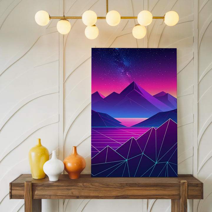 Neon Mountain Range Canvas – Retro-Futuristic Low-Poly Landscape Art - Gifitto