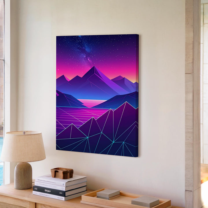 Neon Mountain Range Canvas – Retro-Futuristic Low-Poly Landscape Art - Gifitto