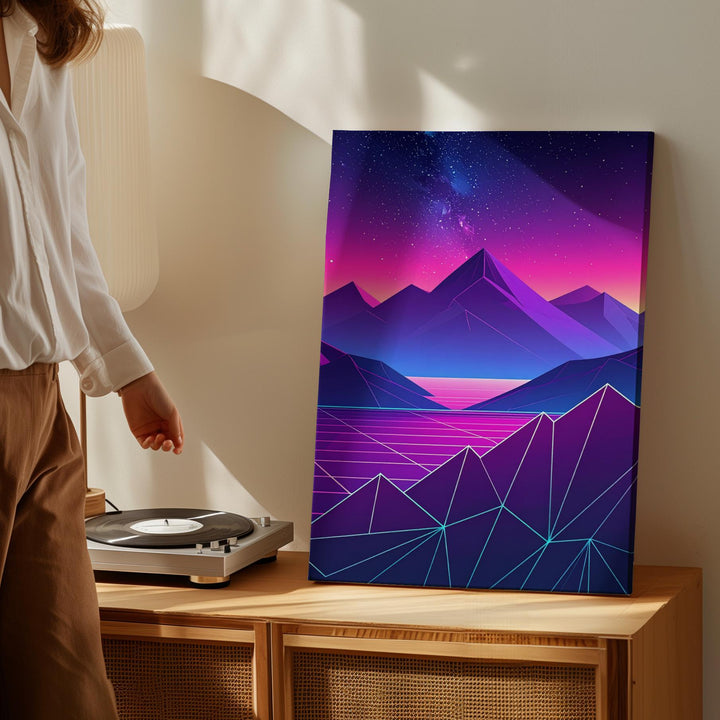 Neon Mountain Range Canvas – Retro-Futuristic Low-Poly Landscape Art - Gifitto