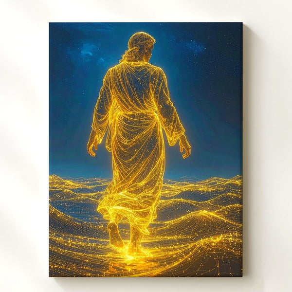 Transcendent Traveler Canvas – Ethereal Figure Walking on Digital Waves - Gifitto