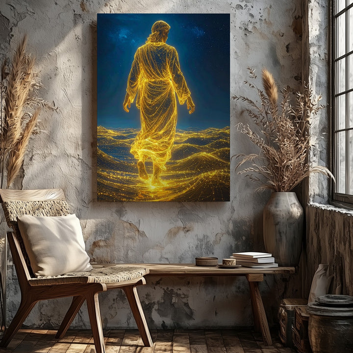 Transcendent Traveler Canvas – Ethereal Figure Walking on Digital Waves - Gifitto