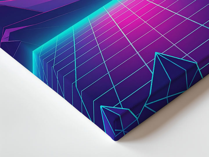 Retro-Futuristic Sunset Canvas – Neon Cyberpunk Landscape with Angular Mountains - Gifitto
