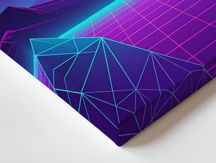 Neon Grid Landscape Canvas – Retro-Futuristic Sci-Fi Art with Jagged Mountains - Gifitto