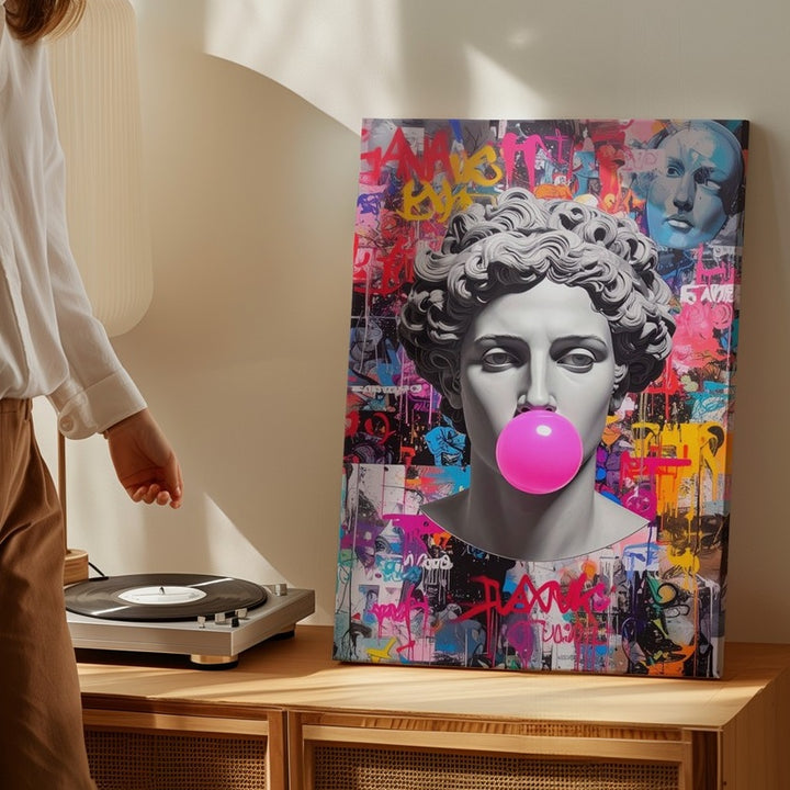 Classical Bust with Bubblegum Canvas – Graffiti and Pop Culture Fusion - Gifitto