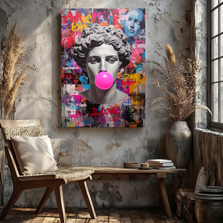 Classical Bust with Bubblegum Canvas – Graffiti and Pop Culture Fusion - Gifitto