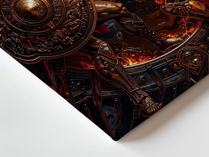 Bronze Warriors Combat Canvas – Fiery Metallic Battle Scene in Ancient Glory - Gifitto