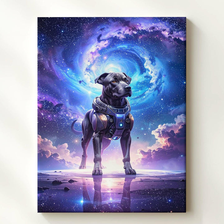 Cosmic Robot Dog Canvas – Futuristic Robotic Canine in a Galactic Landscape - Gifitto