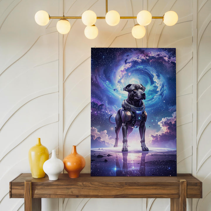 Cosmic Robot Dog Canvas – Futuristic Robotic Canine in a Galactic Landscape - Gifitto