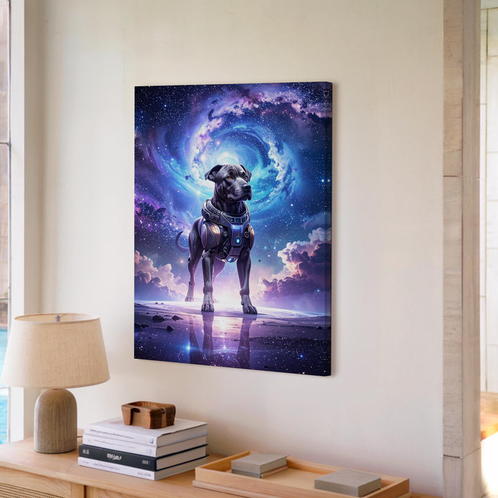 Cosmic Robot Dog Canvas – Futuristic Robotic Canine in a Galactic Landscape - Gifitto
