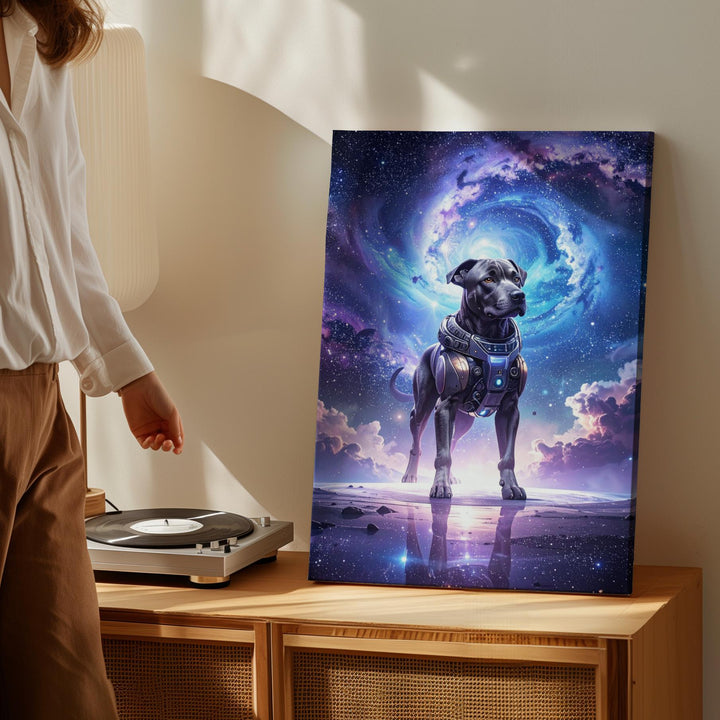 Cosmic Robot Dog Canvas – Futuristic Robotic Canine in a Galactic Landscape - Gifitto