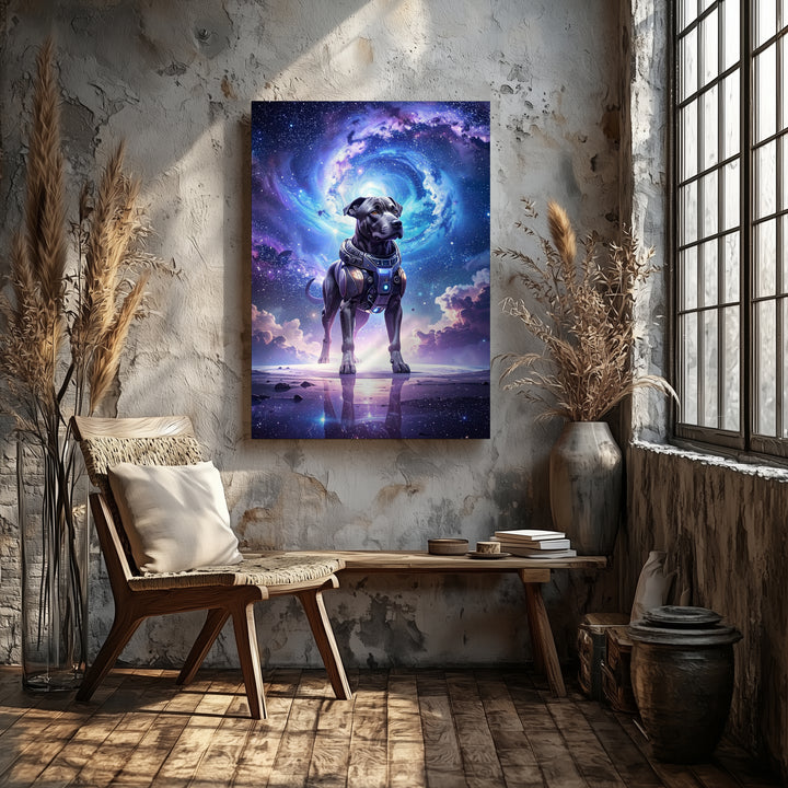 Cosmic Robot Dog Canvas – Futuristic Robotic Canine in a Galactic Landscape - Gifitto