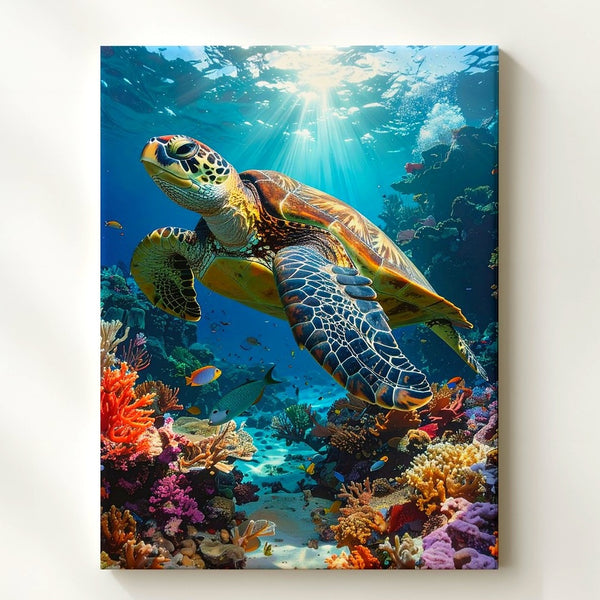 Sea Turtle & Coral Reef Canvas – Photorealistic Ocean Scene Wall Art