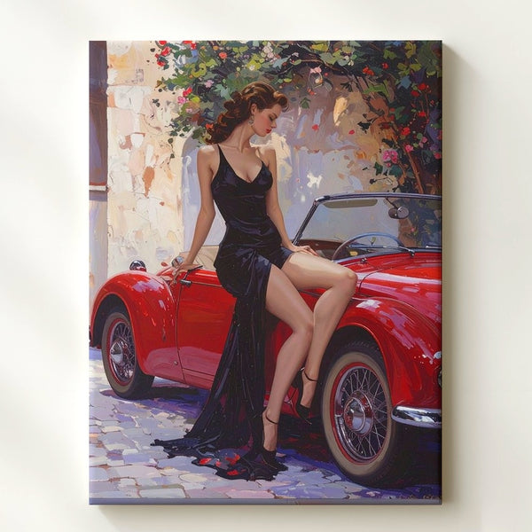 Romantic Vintage Convertible Canvas – Sunlit Mediterranean Scene Art - Gifitto