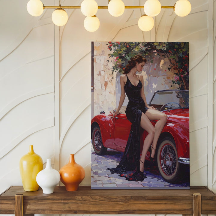 Romantic Vintage Convertible Canvas – Sunlit Mediterranean Scene Art - Gifitto