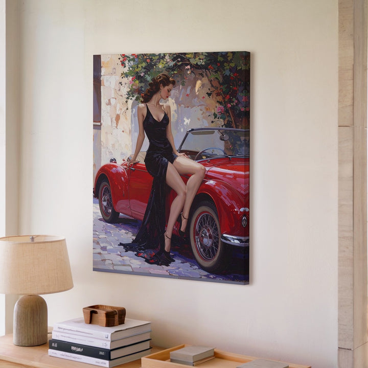 Romantic Vintage Convertible Canvas – Sunlit Mediterranean Scene Art - Gifitto