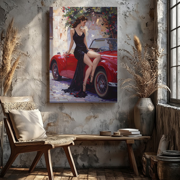 Romantic Vintage Convertible Canvas – Sunlit Mediterranean Scene Art - Gifitto