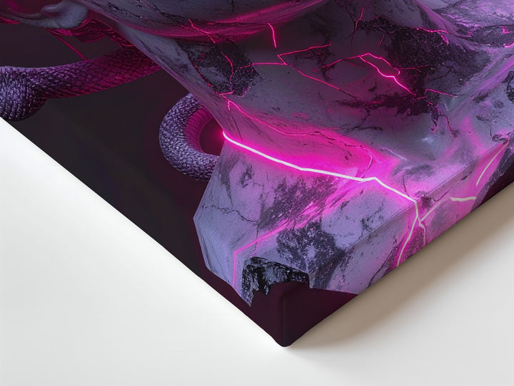 Cyberpunk Medusa Bust Canvas – Stone Sculpture with Neon Light Elements - Gifitto