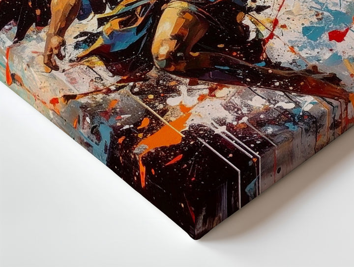 Fallen Angel in Flight Canvas – Dynamic Mythological Illustration with Vibrant Paint - Gifitto