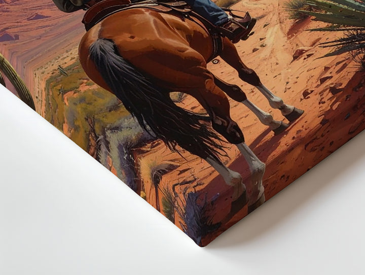 Cowboy and UFO Encounter Canvas – Western Desert with Futuristic UFOs - Gifitto
