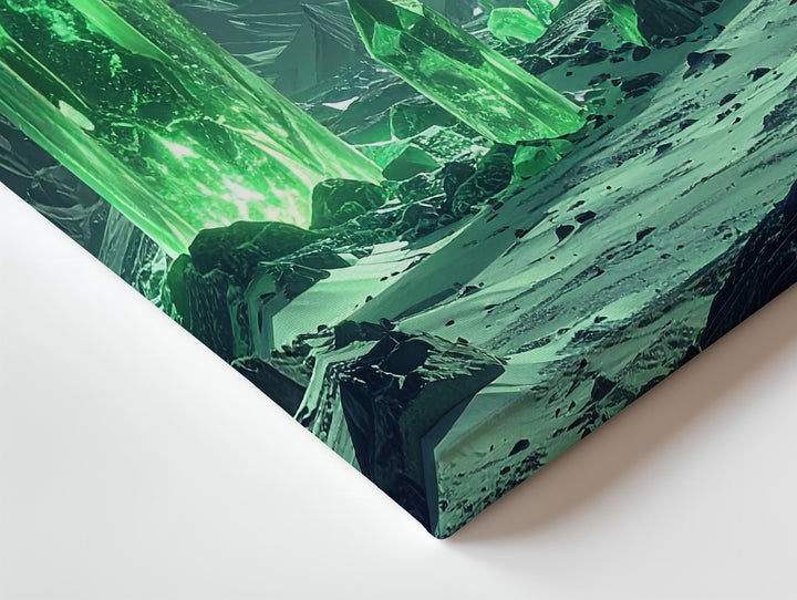 Crystal Alien Landscape Canvas – Towering Green Crystals and Rugged Mountains - Gifitto