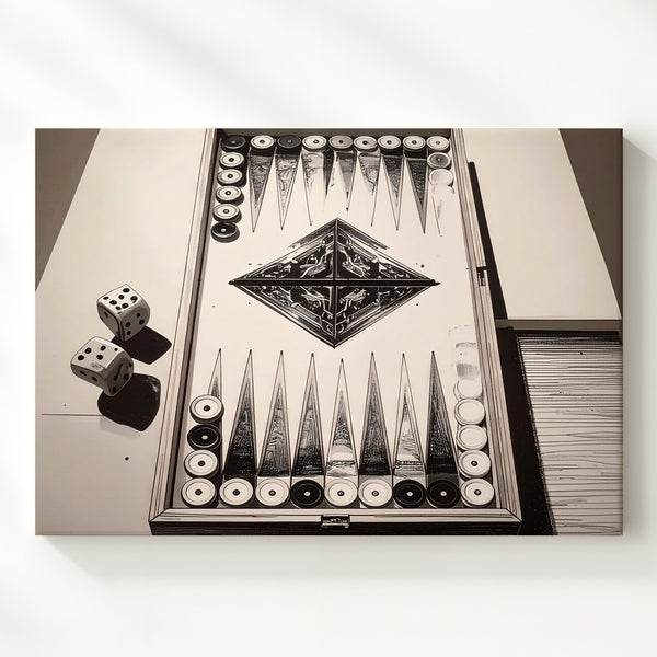 Backgammon Strategy Canvas – Minimalist Black & White Board Game Art - Gifitto