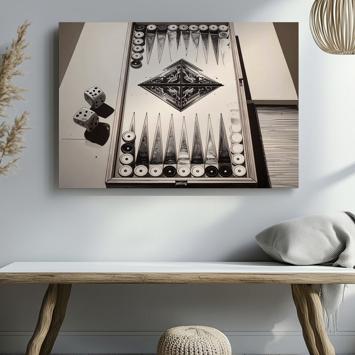 Backgammon Strategy Canvas – Minimalist Black & White Board Game Art - Gifitto