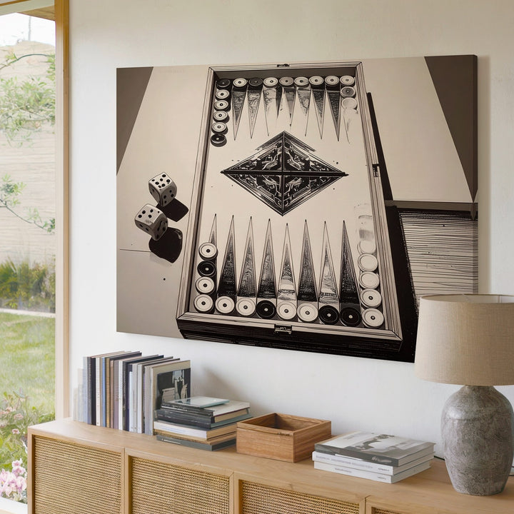 Backgammon Strategy Canvas – Minimalist Black & White Board Game Art - Gifitto