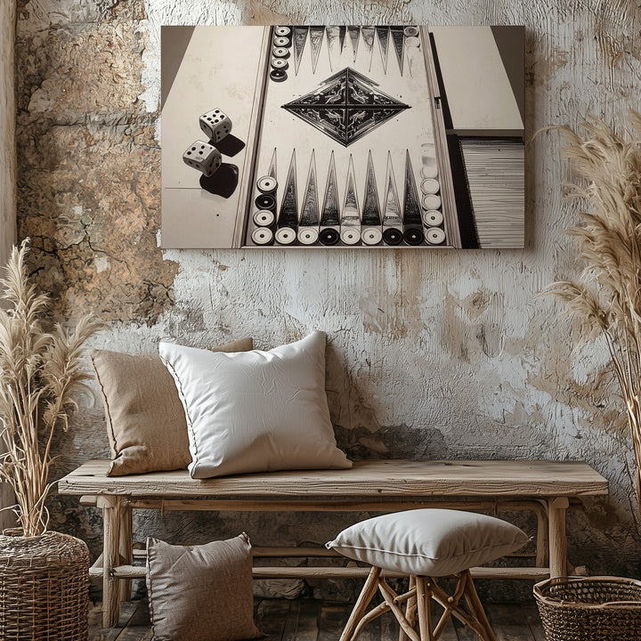 Backgammon Strategy Canvas – Minimalist Black & White Board Game Art - Gifitto