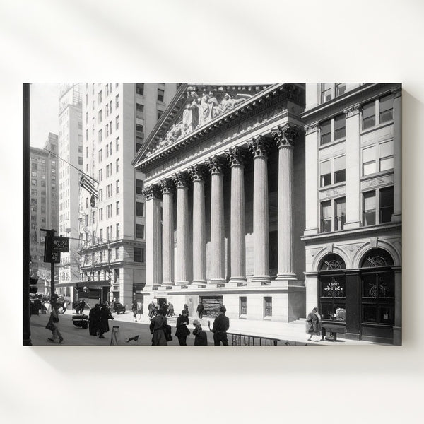 Historic Wall Street Illustration Canvas – Black & White Neoclassical City Scene - Gifitto