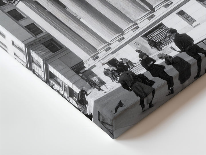 Historic Wall Street Illustration Canvas – Black & White Neoclassical City Scene - Gifitto