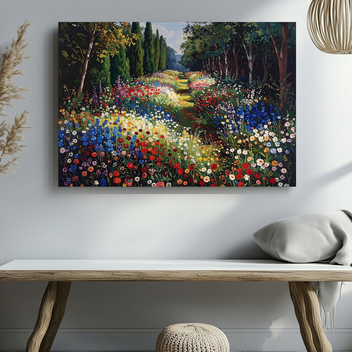 Enchanted Garden Path Canvas – Impressionist Wildflower Meadow Wall Art - Gifitto